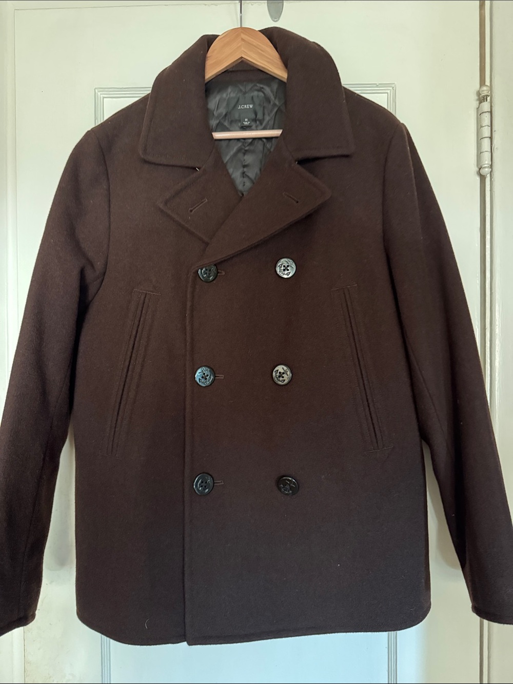 J. Crew Men's Dark Brown Wool Double-Breasted Peacoat * Medium